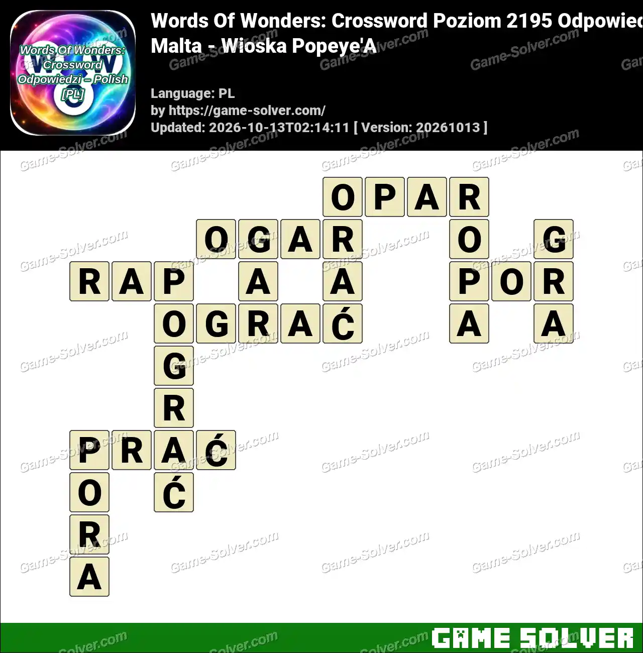 Words Of Wonders: Crossword Poziom 2195 Odpowiedzi – Malta – Wioska Popeye’A
